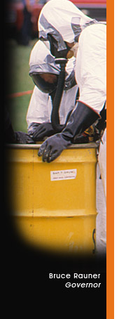 image of a men in protective chemical suits