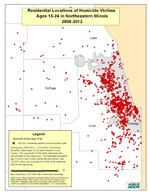 Residential Locations of Homicide Victims Ages 15-24 in Northeastern Illinois 2008-2012