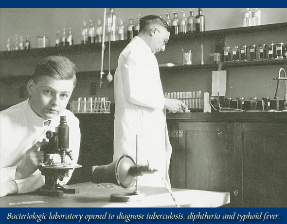 A bacteriologic laboratory for diagnosing tuberculosis, diptheria and typhoid fever.